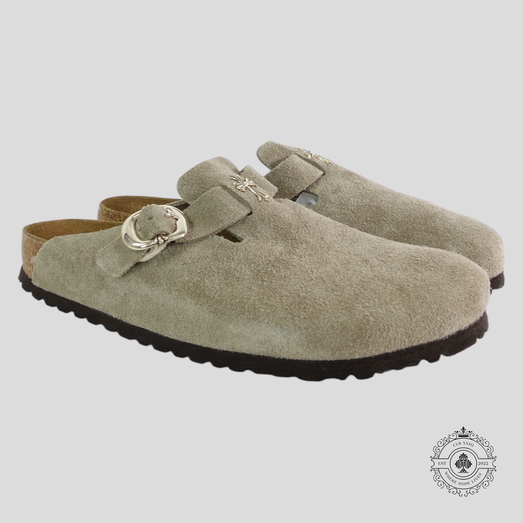 Chrome Hearts Birkenstock Mules in Taupe